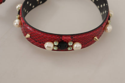 Dolce & Gabbana Red Python Leather Crystals Reversible Shoulder Strap