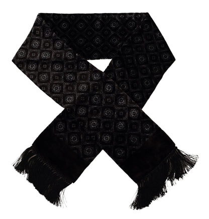 Dolce & Gabbana Brown Velvet Geometric Shawl Fringe Neck Wrap Scarf