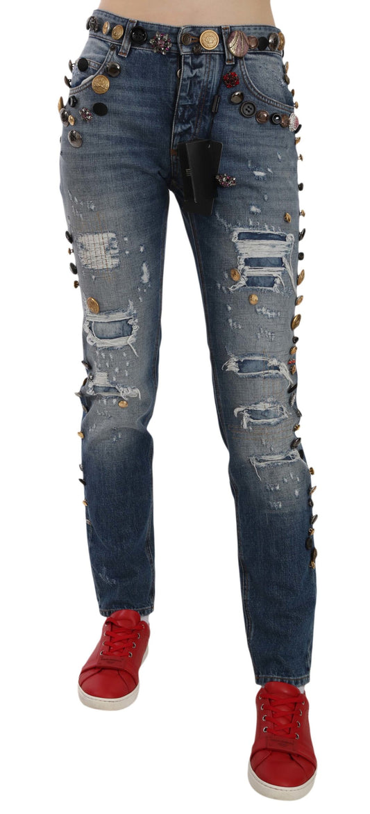 Dolce & Gabbana Crystal Embellished Luxury Denim Jeans