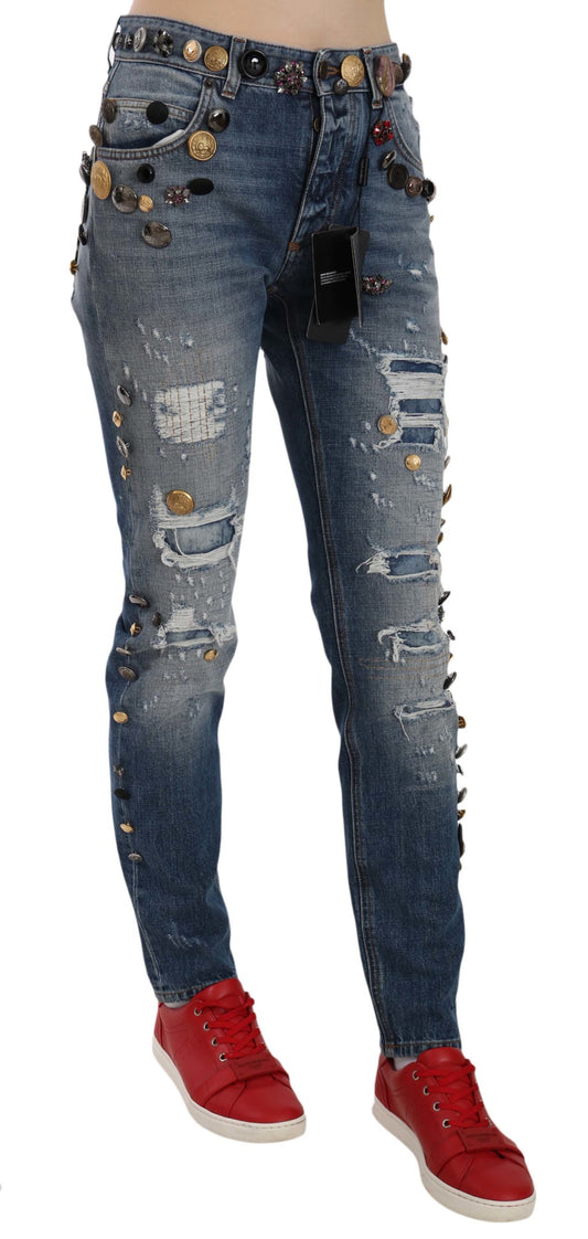 Dolce & Gabbana Crystal Embellished Luxury Denim Jeans