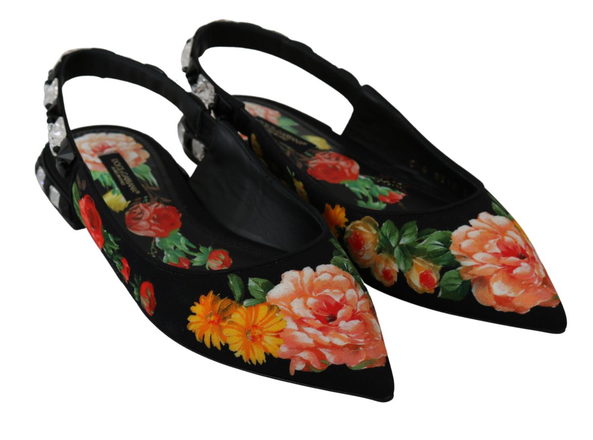 Dolce & Gabbana Elegant Crystal-Embellished Floral Flats