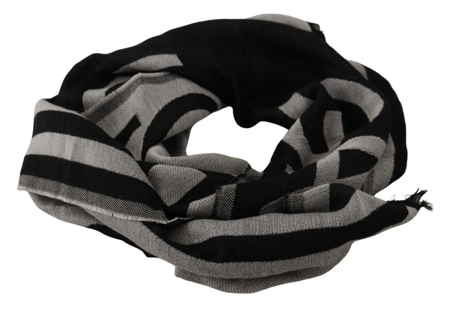 Dolce & Gabbana Black Gray Cotton Modal Jacquard Logo Wrap Scarf