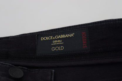 Dolce & Gabbana Black Cotton Patch Embroidery Denim Jeans