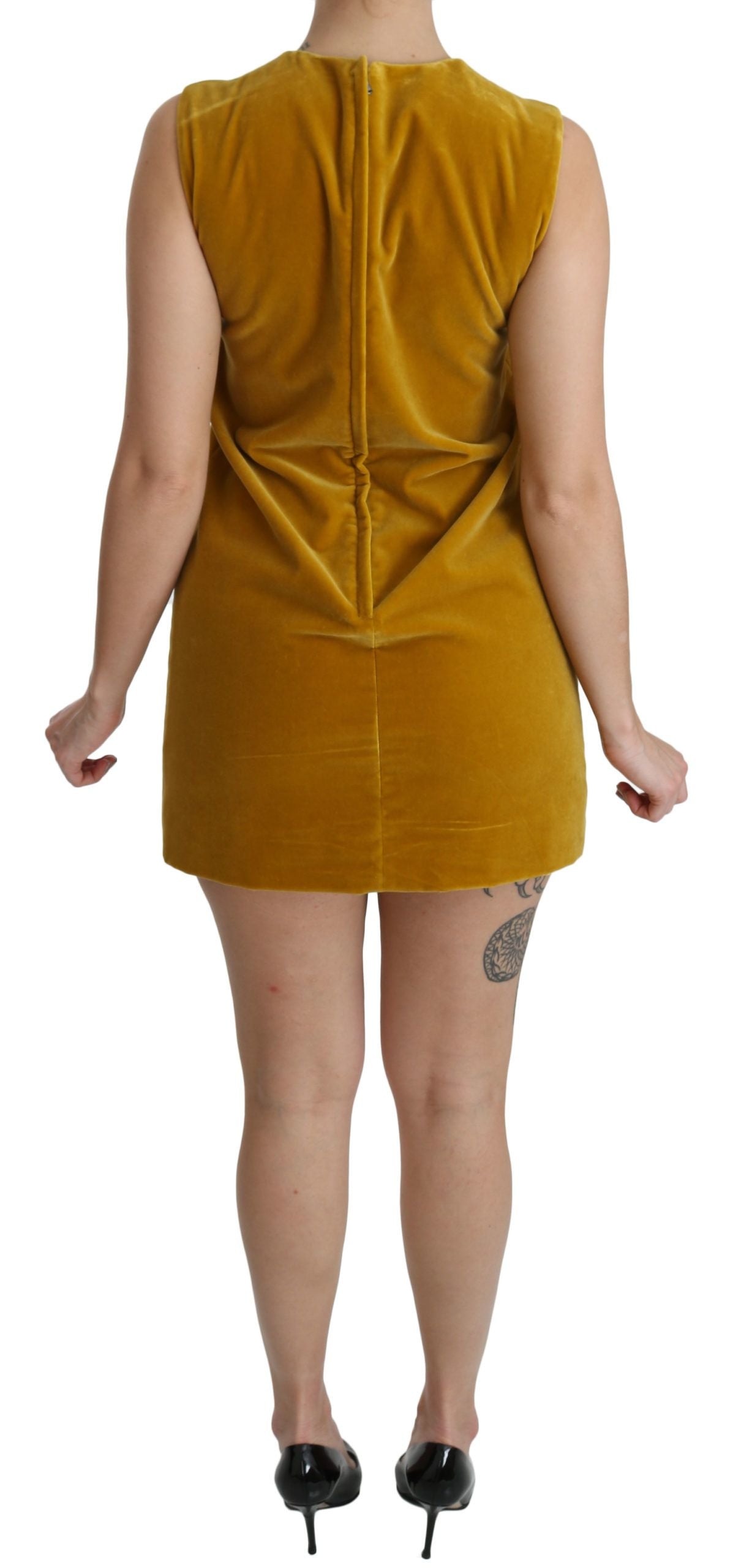 Dolce & Gabbana Mustard Velvet Shift Mini Dress