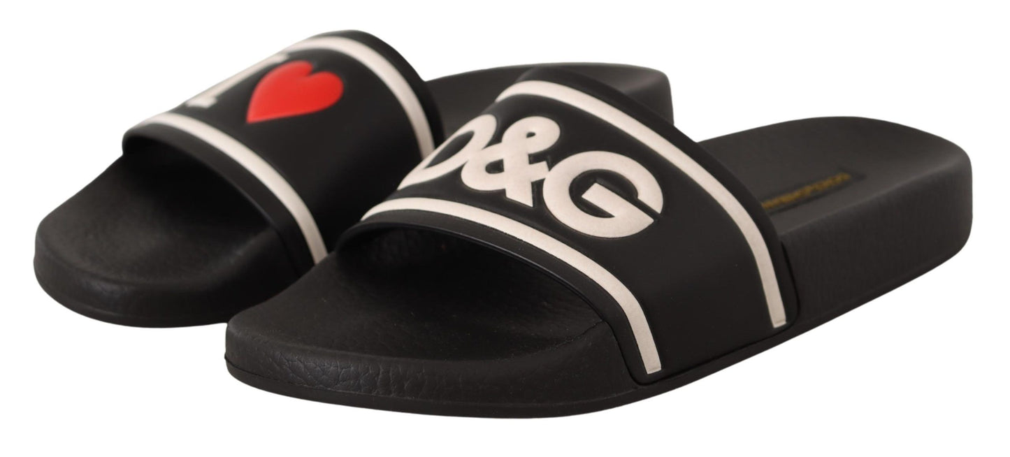 Dolce & Gabbana Elegant Black Leather Slide Sandals for Her