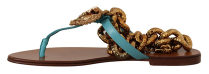 Dolce & Gabbana Blue Leather Devotion Flats Sandals