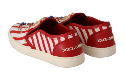 Dolce & Gabbana Red White Anchor Studded Loafers Shoes