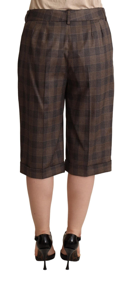 Dolce & Gabbana Checkered Wool Bermuda Shorts in Brown