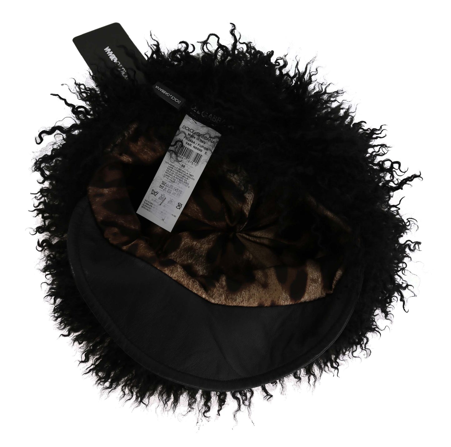 Dolce & Gabbana Black Tibet Lamb Fur Leather Gatsby Hat