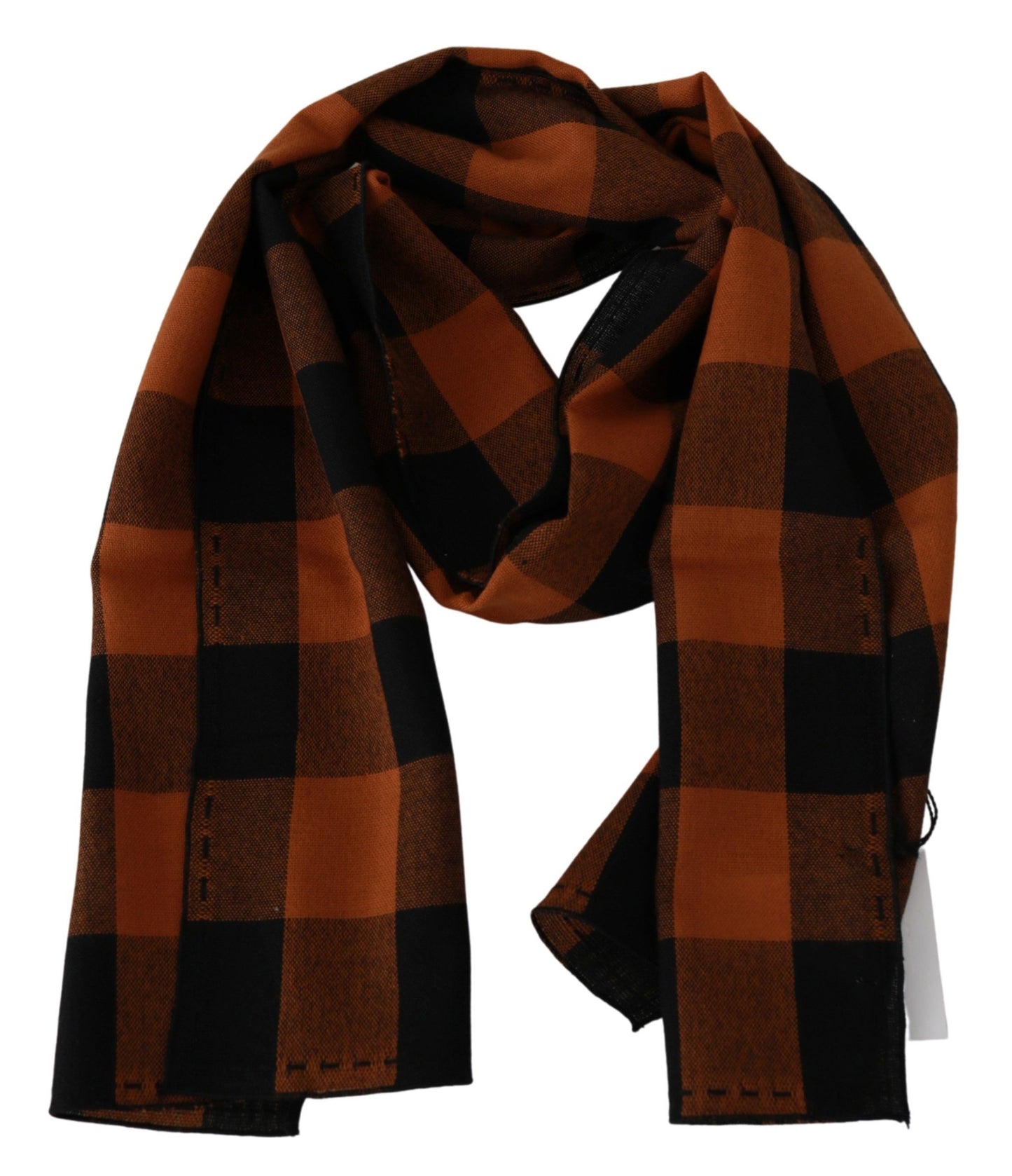 Costume National Chic Orange Check Wool Blend Scarf