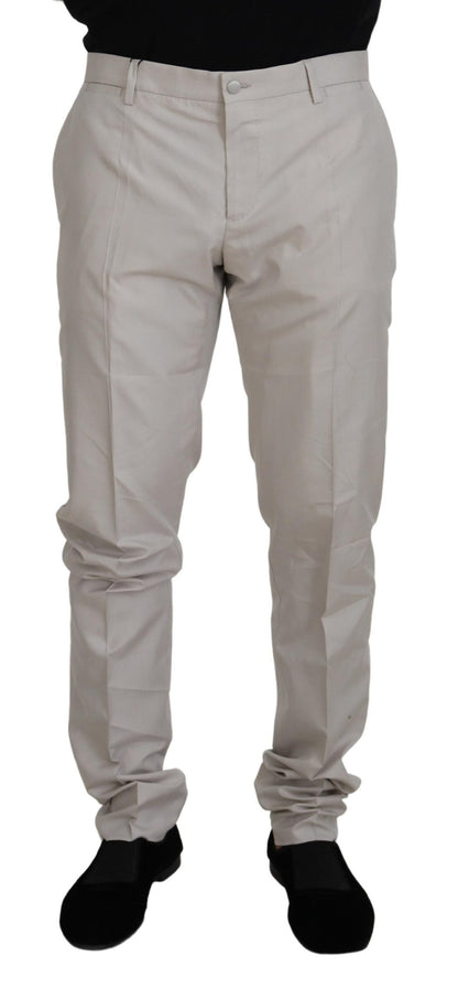 Dolce & Gabbana Off White Silk Mid Waist Chino Pants