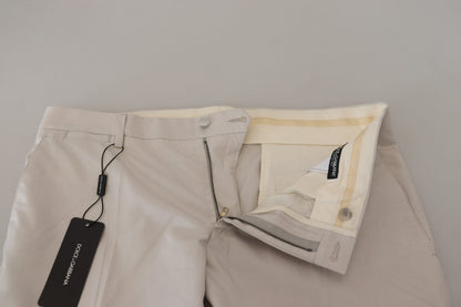 Dolce & Gabbana Off White Silk Mid Waist Chino Pants