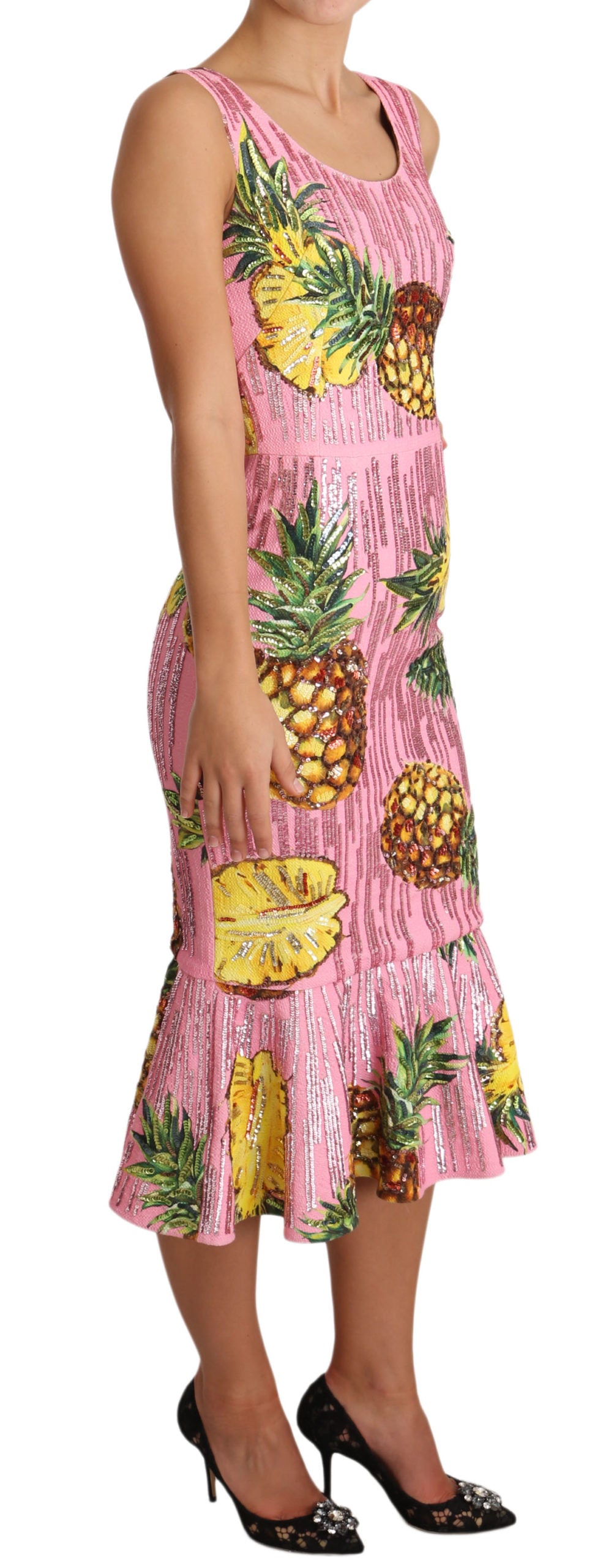 Dolce & Gabbana Sequined Pink Pineapple Midi Dress