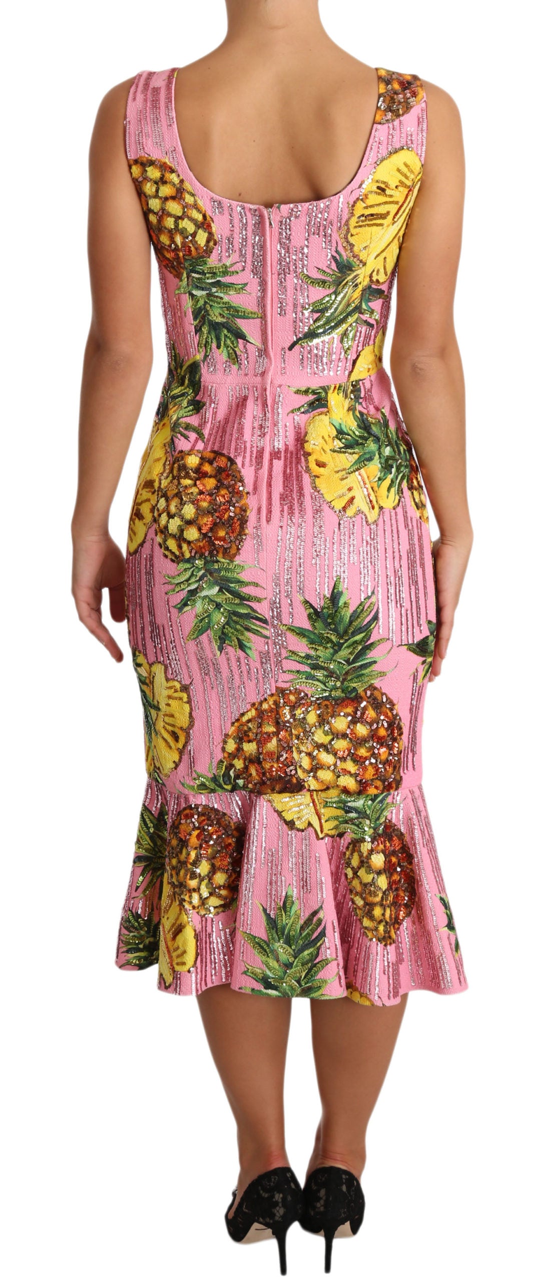 Dolce & Gabbana Sequined Pink Pineapple Midi Dress