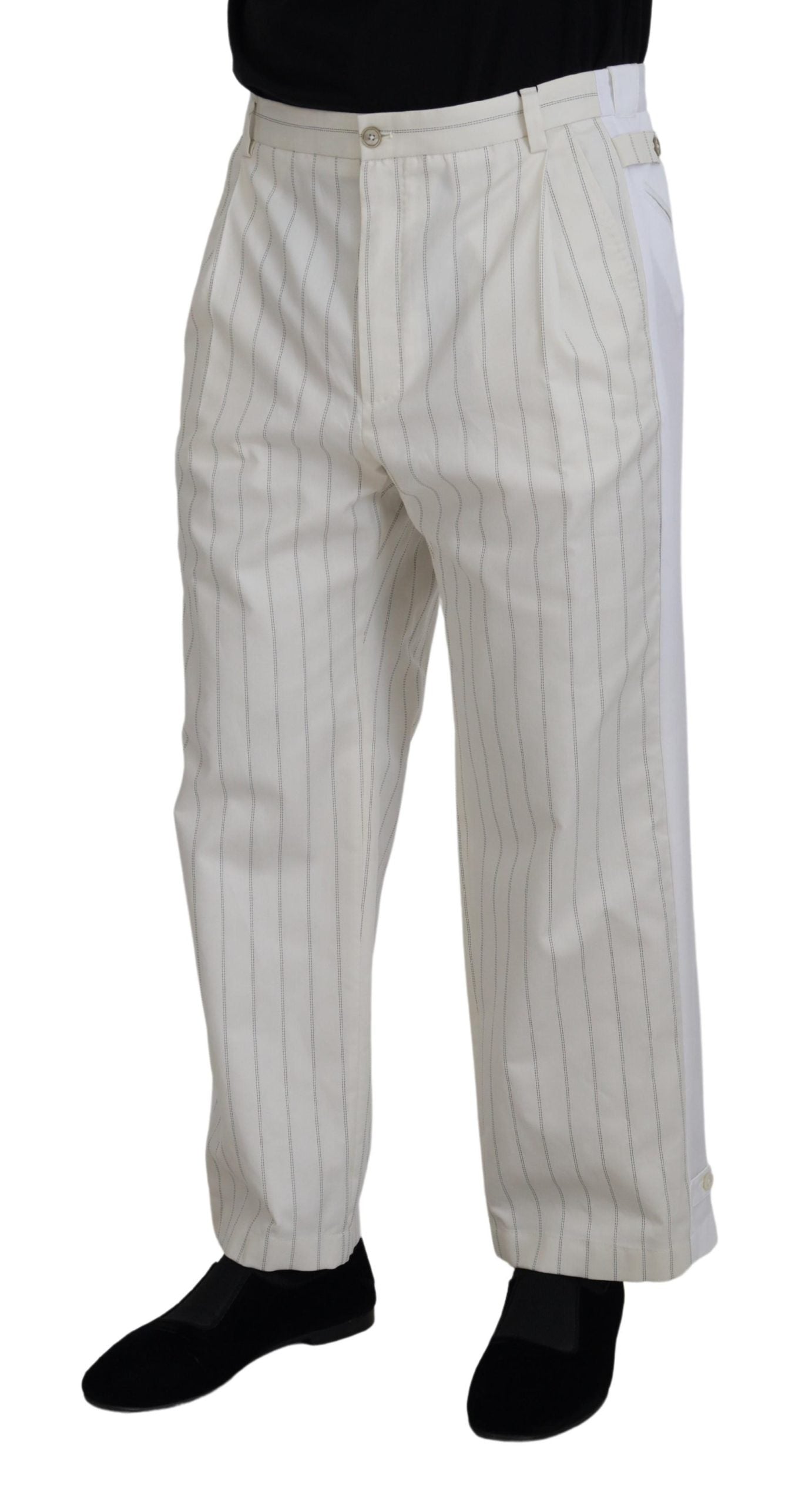 Dolce & Gabbana White Cotton Striped Formal Pants