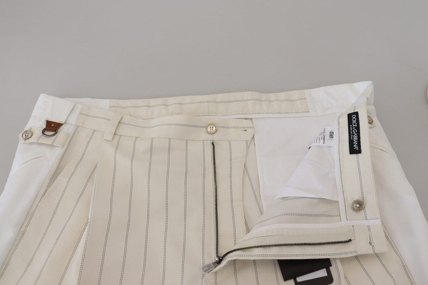 Dolce & Gabbana White Cotton Striped Formal Pants