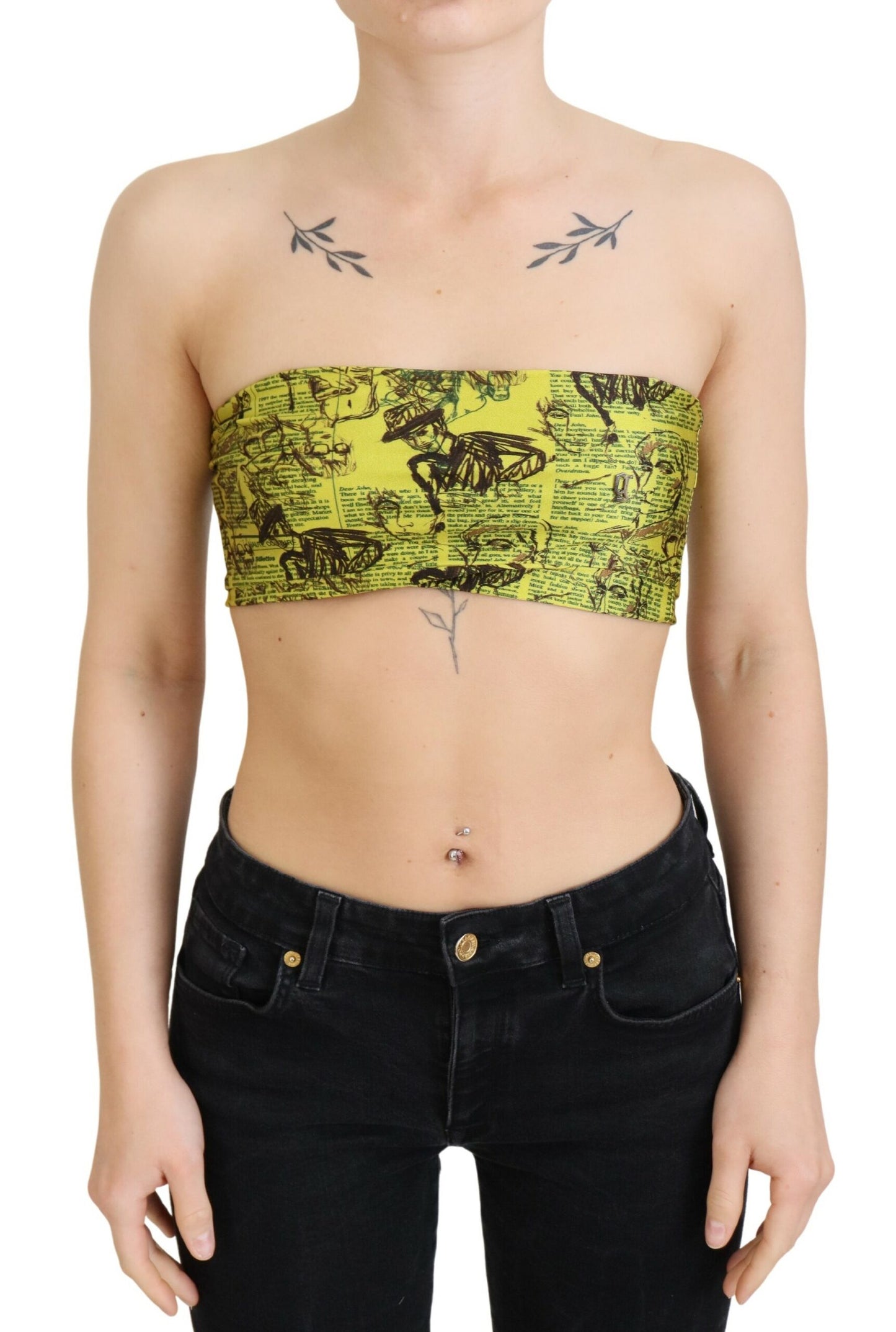 John Galliano Yellow Newspaper Print Cropped Blouse