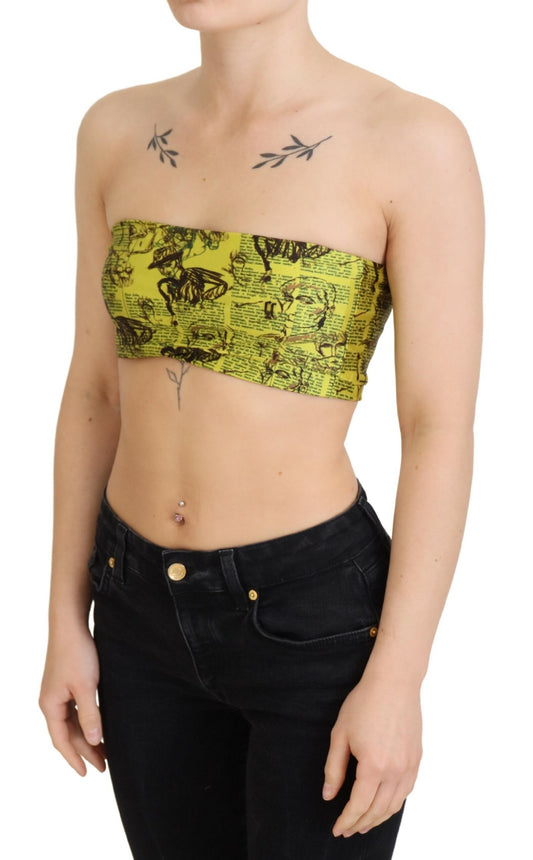 John Galliano Yellow Newspaper Print Cropped Blouse