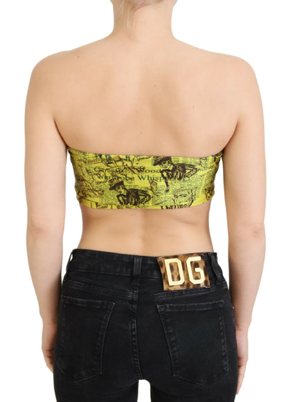 John Galliano Yellow Newspaper Print Cropped Blouse