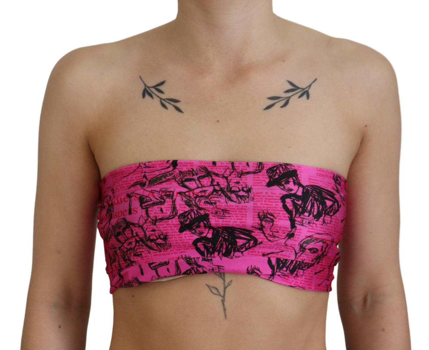 John Galliano Pink Newspaper Print Bra Cropped Blouse