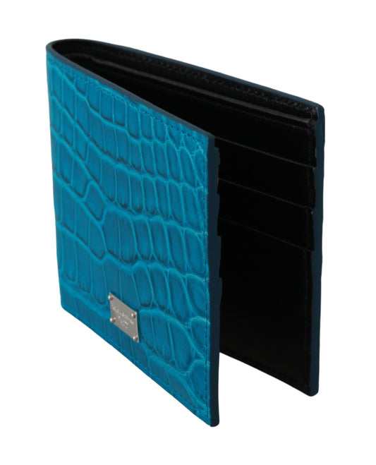 Dolce & Gabbana Blue Alligator Pattern Leather Bifold Wallet