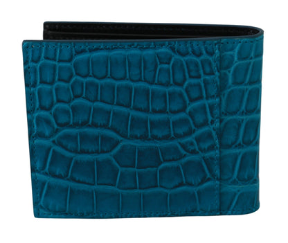 Dolce & Gabbana Blue Alligator Pattern Leather Bifold Wallet