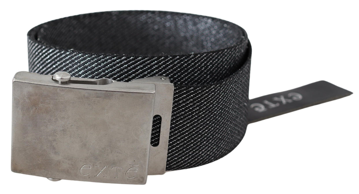 Exte Elegant Black Canvas Waist Belt with Silver Buckle