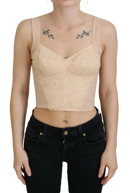 Dolce & Gabbana Beige Cropped Bustier Corset Brassiere Top