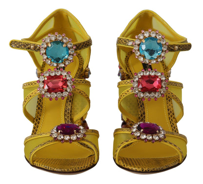 Dolce & Gabbana Stunning Crystal-Embellished Yellow Leather Sandals