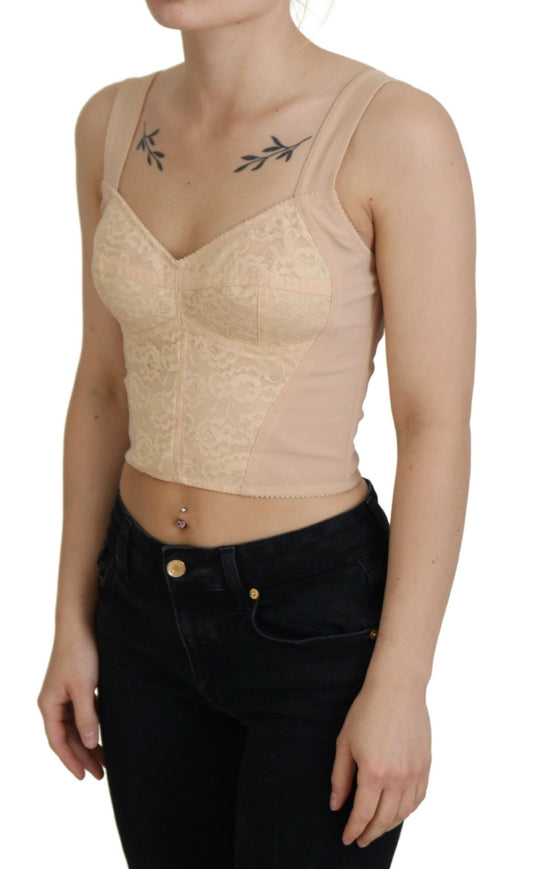 Dolce & Gabbana Beige Cropped Bustier Corset Brassiere Top