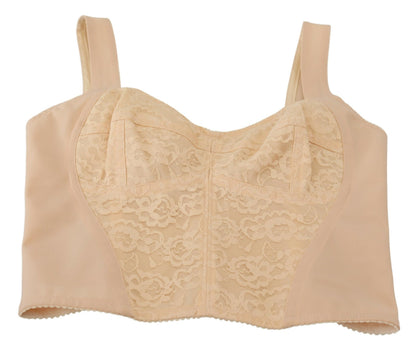 Dolce & Gabbana Beige Cropped Bustier Corset Brassiere Top