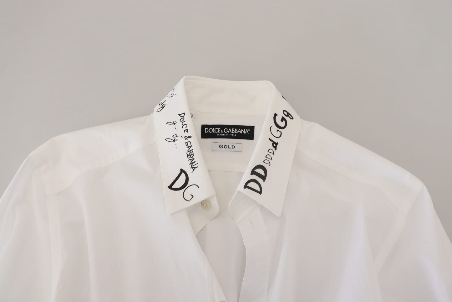 Dolce & Gabbana White Printed Cotton SlimFit Dress GOLD Shirt