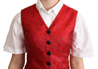 Dolce & Gabbana Red Brocade Leopard Print Waistcoat