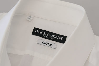 Dolce & Gabbana White Cotton Slim Fit Formal Dress GOLD Shirt