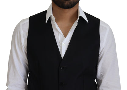 Dolce & Gabbana Black Wool Stretch Waistcoat Formal Vest