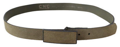 Costume National Chic Army Green Velvet Buckle Leather Belt