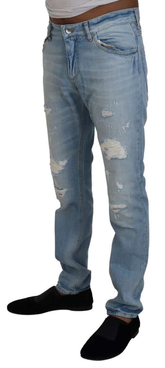 Dolce & Gabbana Light Blue Cotton Tattered Casual Denim Jeans