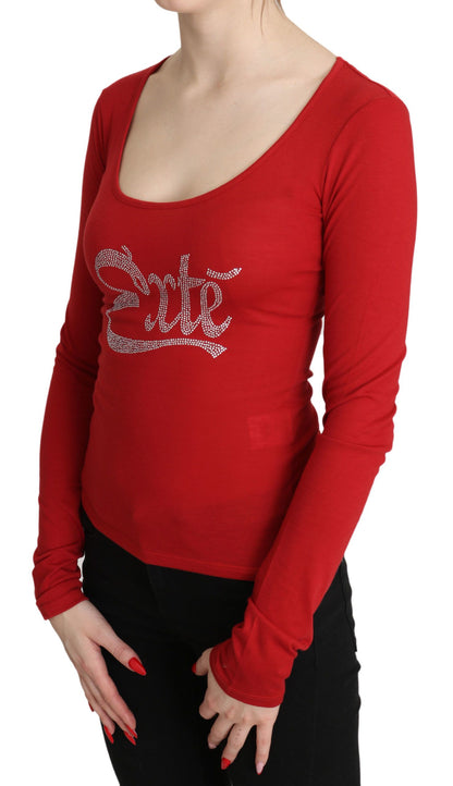 Exte Red Crystal Embellished Long Sleeve Top