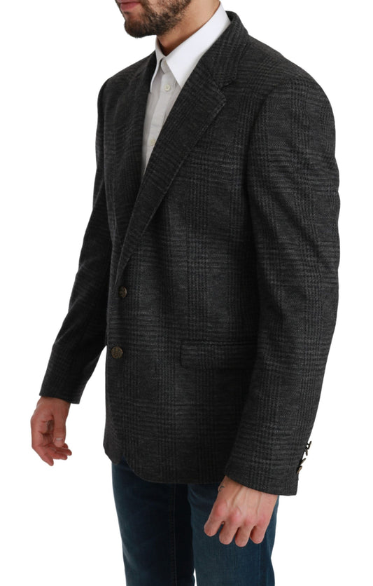 Dolce & Gabbana Elegant Gray Plaid Virgin Wool Blazer