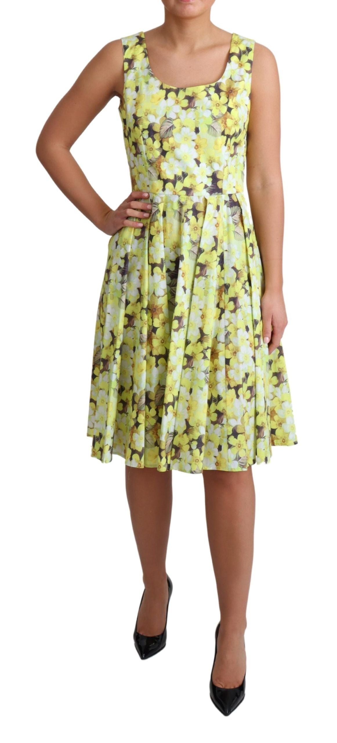 Dolce & Gabbana Elegant Yellow Floral A-Line Sleeveless Dress