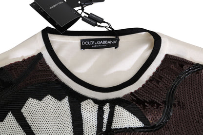 Dolce & Gabbana White Jazz Sequined Guitar Pullover Top Sweater