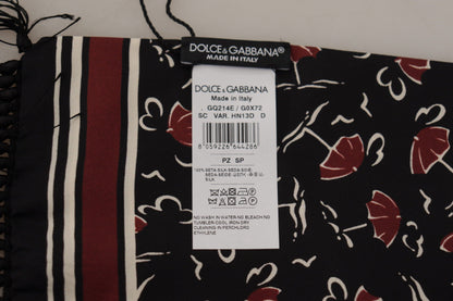 Dolce & Gabbana Black Red Umbrellas Patterned Shawl Fringe Scarf