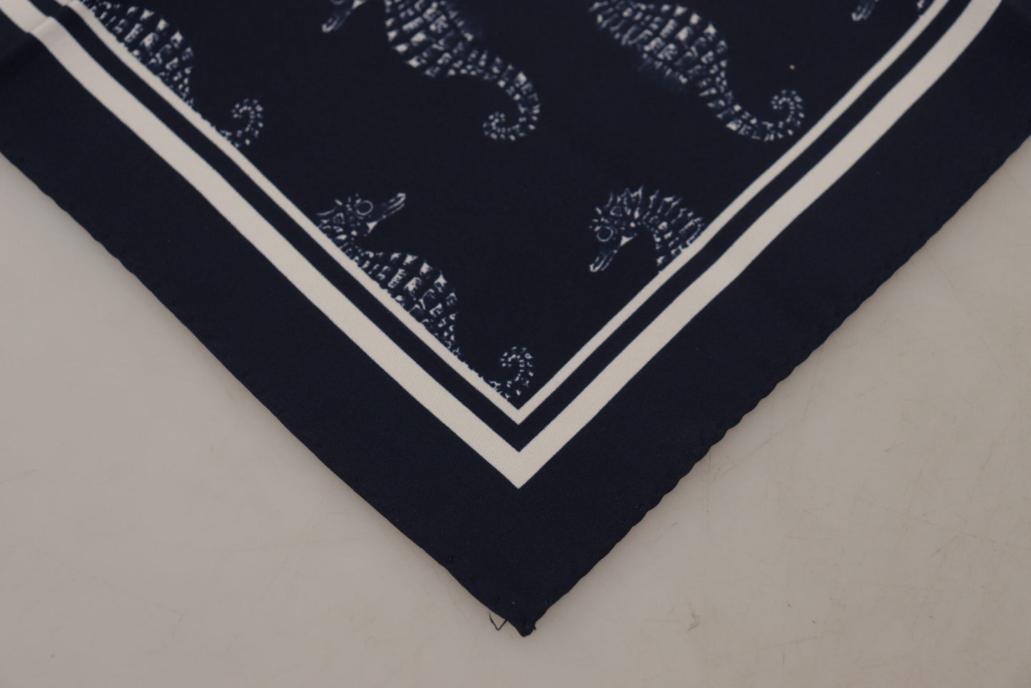 Dolce & Gabbana Blue Seahorse DG Printed Square Handkerchief Scarf