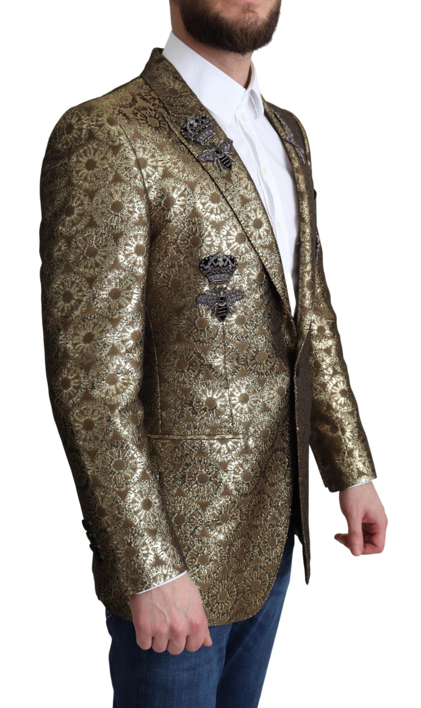 Dolce & Gabbana Elegant Gold Jacquard Martini Blazer Jacket