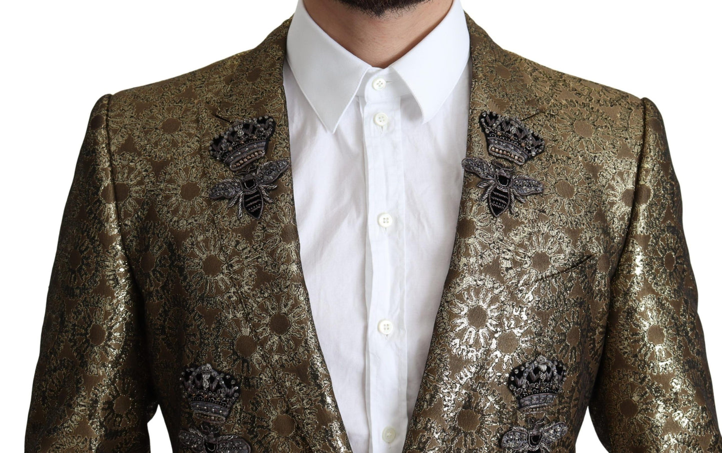 Dolce & Gabbana Elegant Gold Jacquard Martini Blazer Jacket