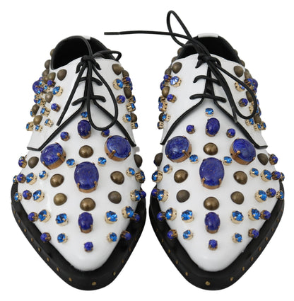 Dolce & Gabbana Elegant White Leather Dress Shoes With Crystals