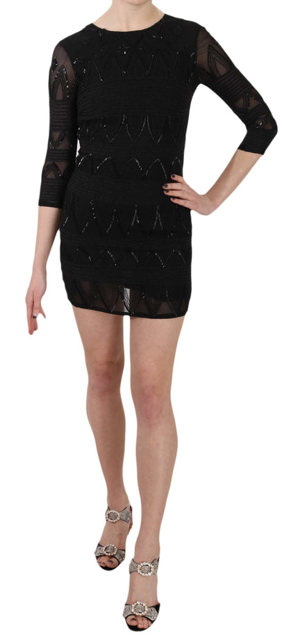 John Richmond Elegant Black Silk Mini Dress with Sequins