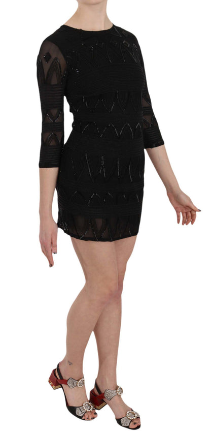 John Richmond Elegant Black Silk Mini Dress with Sequins