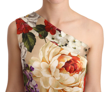 Dolce & Gabbana Beige One Shoulder Floral Mid Length Dress