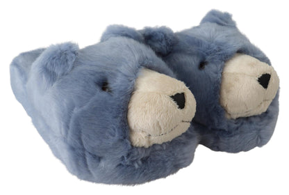 Dolce & Gabbana Blue Teddy Bear Slippers Sandals Shoes